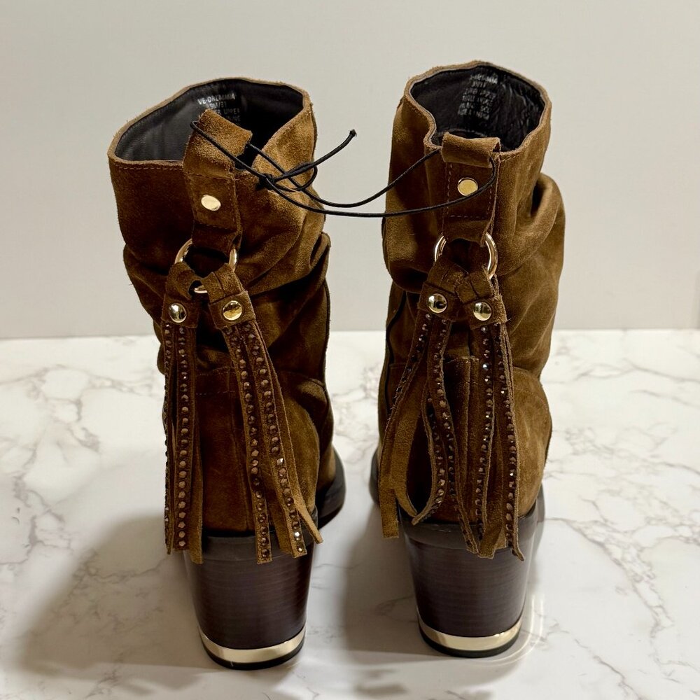 Alma en Pena | Women’s Cowboy/Biker Ankle Boots | Camel Suede | Size 9 - Picture 3 of 4